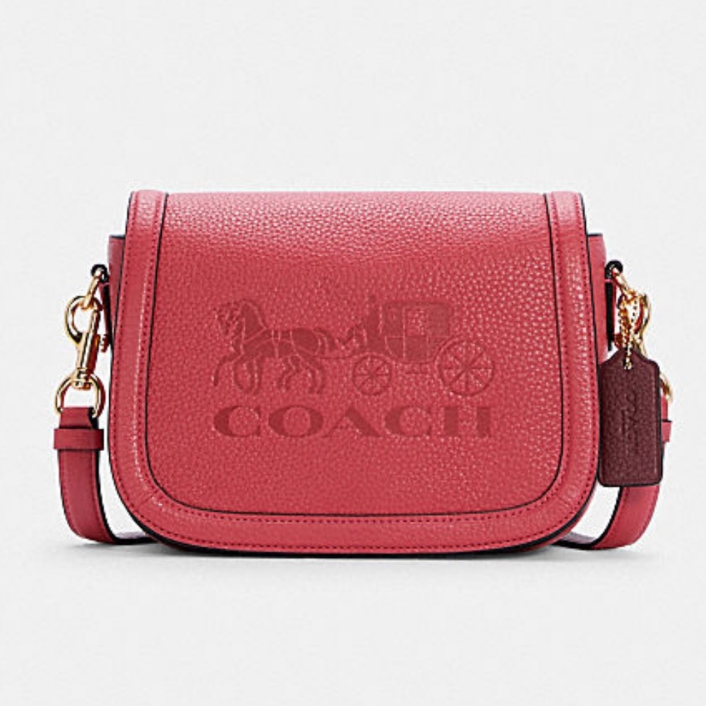 Coach Saddle Bag With Horse And Carriage Crossbody Bag Gold/Poppy/Vintage Mauve - Picture 3 of 14